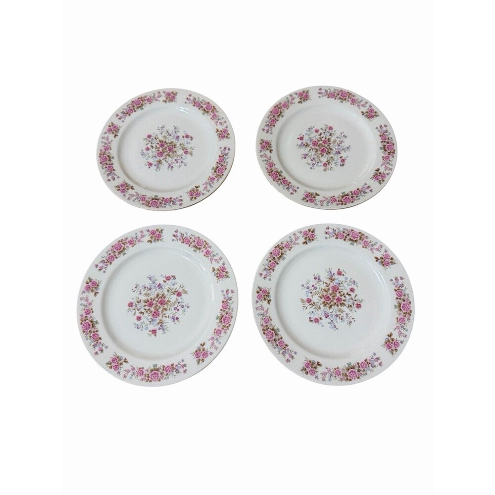 Remington Fine China Salad Bread Plates Floral Pink Roses Cottage 8.5” Set of 4